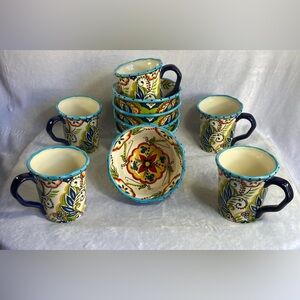 Espana Bocca (5) 6" Cereal/Soup Bowls And (5) Coffee Mugs